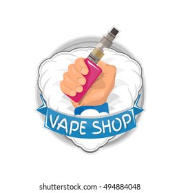 Vape shop badge, logo or symbol design concept. Can be used for advertising vape shop, electronic cigarettes store. Vector illustration.