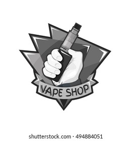 Vape shop badge, logo or symbol design concept. Can be used for advertising vape shop, electronic cigarettes store. Vector illustration.