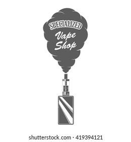 Vape Shop Badge With Text Inside The Vapor Cloud. Monochrome Logotype Of Electronic Cigarettes Store On White Background. Use For Window Signage Or Advertising. Vector Illustration.