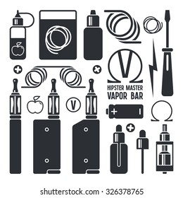 Vape shop and e-cigarette icons. Isolated on white background