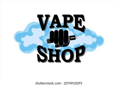 Vape shop icon or logo, hand holding vapor cigarrete with smokes effect behind it