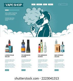 Vape shop. landing web page UI design template vape accessories