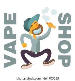 vape shop logo with boy flat character