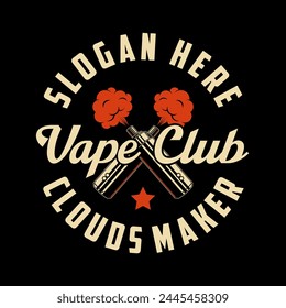 Ilustración vectorial de Plantilla con logotipo de la tienda Vape. Logo de la tienda Smoke. Elementos de diseño para logo, etiqueta, insignia, signo. Etiqueta monocromática para vapeo y cigarrillo electrónico.