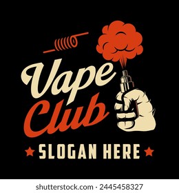 Vape shop logo emblem template vector illustration. Smoke shop logo. Design elements for logo, label, badge, sign. Monochrome label for vaping and electronic cigarette.
