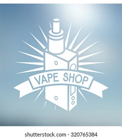 Vape shop logo. Isolated on blurred background. Vape trend. Illustration of electronic cigarette.