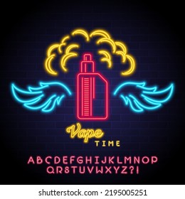 Vape shop logo with neon light glowing elements