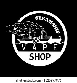 Vape Shop Logo Trade Mark Steamboat.Vape Emblem Vector Illustration.