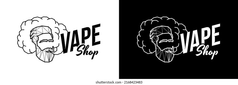 Vape shop polygonal logo. Hipster exhales vaporizer smoke cloud. Linear abstract triangle low poly style logotype for electronic cigarette store. E-cigarette vaping seller badge vector design template