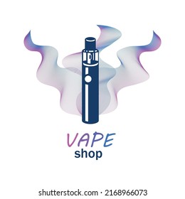 Vape shop signboard, billboard. Vector illustration. Banner selling electronic cigarettes, vape night shop