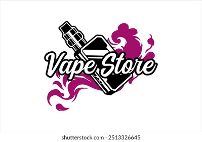 Vape Shop Store Ilustración vectorial Logotipo premium Insignia Insignia Plantilla Humo Cigarrillo electrónico