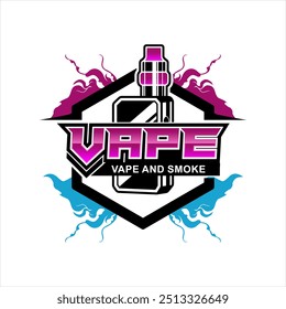 Vape Shop Store Ilustración vectorial Logotipo premium Insignia Insignia Plantilla Humo Cigarrillo electrónico