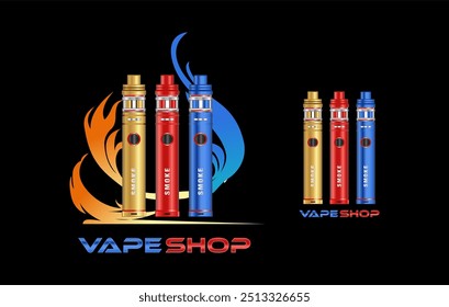 vape loja vetor ilustração premium logotipo emblema modelo fumaça cigarro eletrônico