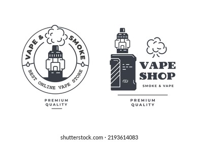 Vape Shop vintage emblem template. Vaping store signs. E-cigarette vector logo.
