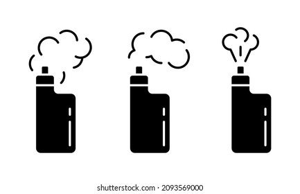 Vape silhouette icons set. Black simple vector of electronic cigarette with smoke. Contour isolated pictogram on white background