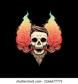 Vape skull beard premium vector illustration