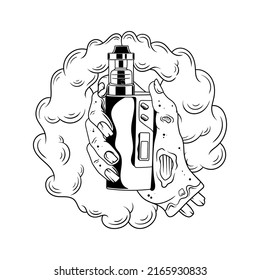 Vape smoke hand zombie black and white vector logo illustration