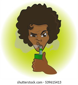 Vape smokes black guy