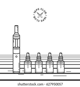 Vape smoking device. Illustration with e-cigarette and vaping juice.