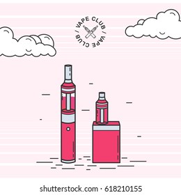 Vape smoking device set. Illustration with e-cigarette and battery.