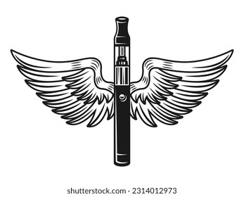 Vape stick with wings vector illustration in monochrome vintage style isolated on white background