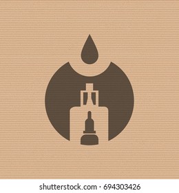 Vape store logo template design on the cardboard texture background. E-cigarette and e-liquid bottle stamp or T-shirt print. Stock vector