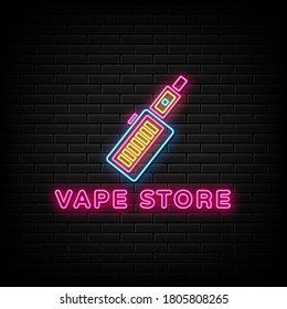 Vape store neon sign, design element, light banner, announcement neon signboard.