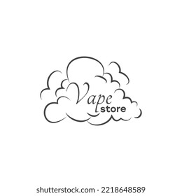 Vape store or shop logo, monochrome vector illustration isolated on white background. Outline cloud of smoke or vapor, icon for vaping shop advertisement.