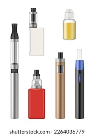 Vape tools. Realistic items for smokers decent vector vape