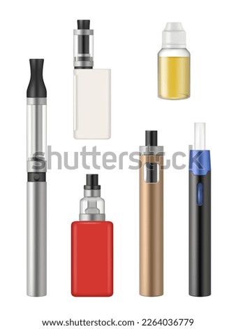 Vape tools. Realistic items for smokers decent vector vape
