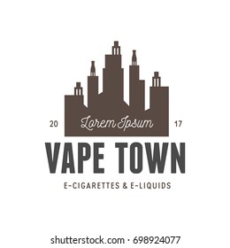 Vape town emblem. Vaping related label badge advertising sign. Vector vintage illustration.