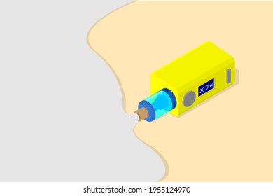 Vape with a vapor cloud in an isometric image.