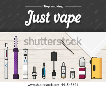 Vape vector illustration of vaporizer and accessories, vaping, flat style