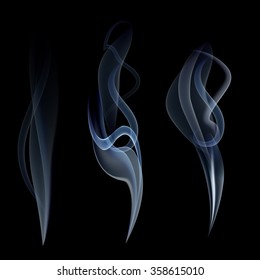 VAPE. White smoke on a black background. Steam collection. Hot vapor. Cigarette smoke. Vector illustration.