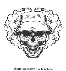 Vaper skull concept in the panama hat. Vector illustration