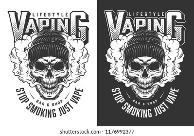 Vaping apparel design with skull. Vector illustration