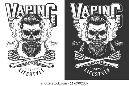 Vaping apparel design with skull. Vector illustration