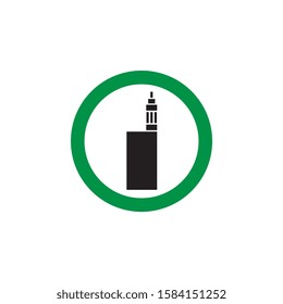 Vaping area icon - green circle sign with vape cigarette symbol. Flat vector illustration of trendy e-cigarette device isolated on white background.