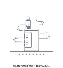 Vaping box device kit and mod. Vape shop badge design isolated on white background. Flat style outline vector illustration of electronic cigarette. Vape smoking concept.