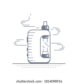 Kit de dispositivo de caja Vaping y mod. Diseño de insignias de tienda de uvas aisladas en fondo blanco. Ilustración vectorial de diseño plano del cigarrillo electrónico. El concepto de fumar violación.