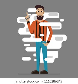 Vaping colored flat design with cartoon man