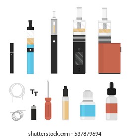 Conjunto de iconos de color de imagen. Vaporizar, vape, e-cigarrillo, e-cig, cigarrillo electrónico.