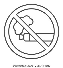 Vaping dispositivo ícone de linha fina proibição, perigos de fumar conceito. Gráficos vetoriais. Sinal de item proibido no plano de fundo branco, ícone de estilo de estrutura de tópicos para design móvel ou web