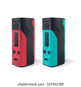 vaping, the vaping device electronic cigarette red and turquoise. vaping 3 battery. 200 watt. 3d. Vector

