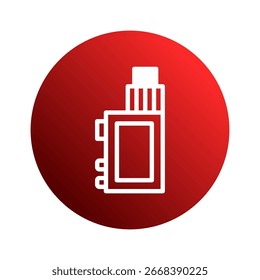 Ilustração do ícone do dispositivo de vaporização mostrando o cigarro eletrônico no fundo de gradiente vermelho vibrante para online