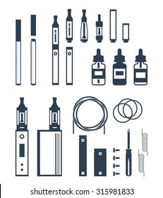 Vaping devices silhouettes icon set