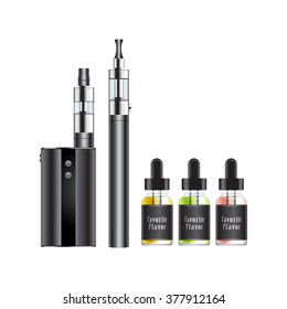 Vaping devices, vaporizer, e-cigarette, flavors. Isolated vector illustration.
