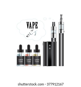 Vaping devices, vaporizer, e-cigarette, flavors. Isolated vector illustration.