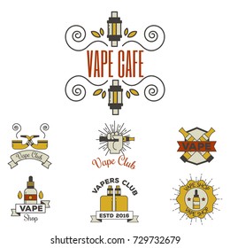 Vaping e-cigarette emblemsvector vintage electronic nicotine cigarette illustration vaporizer device shop design.