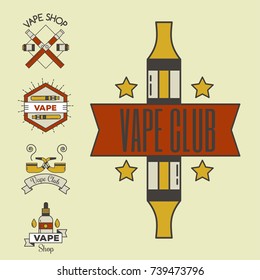 Vaping e-cigarette emblemsvector vintage electronic nicotine cigarette illustration vaporizer device shop design.